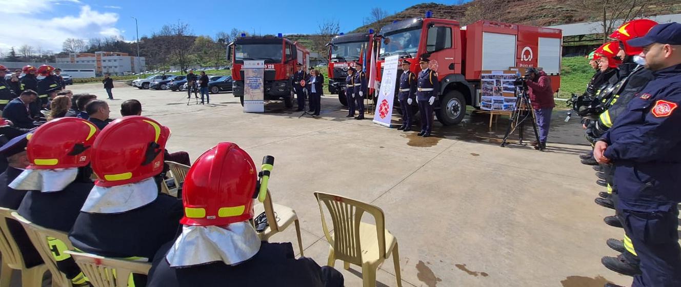 Ceremony of official handover of fire trucks for three Albanian ...