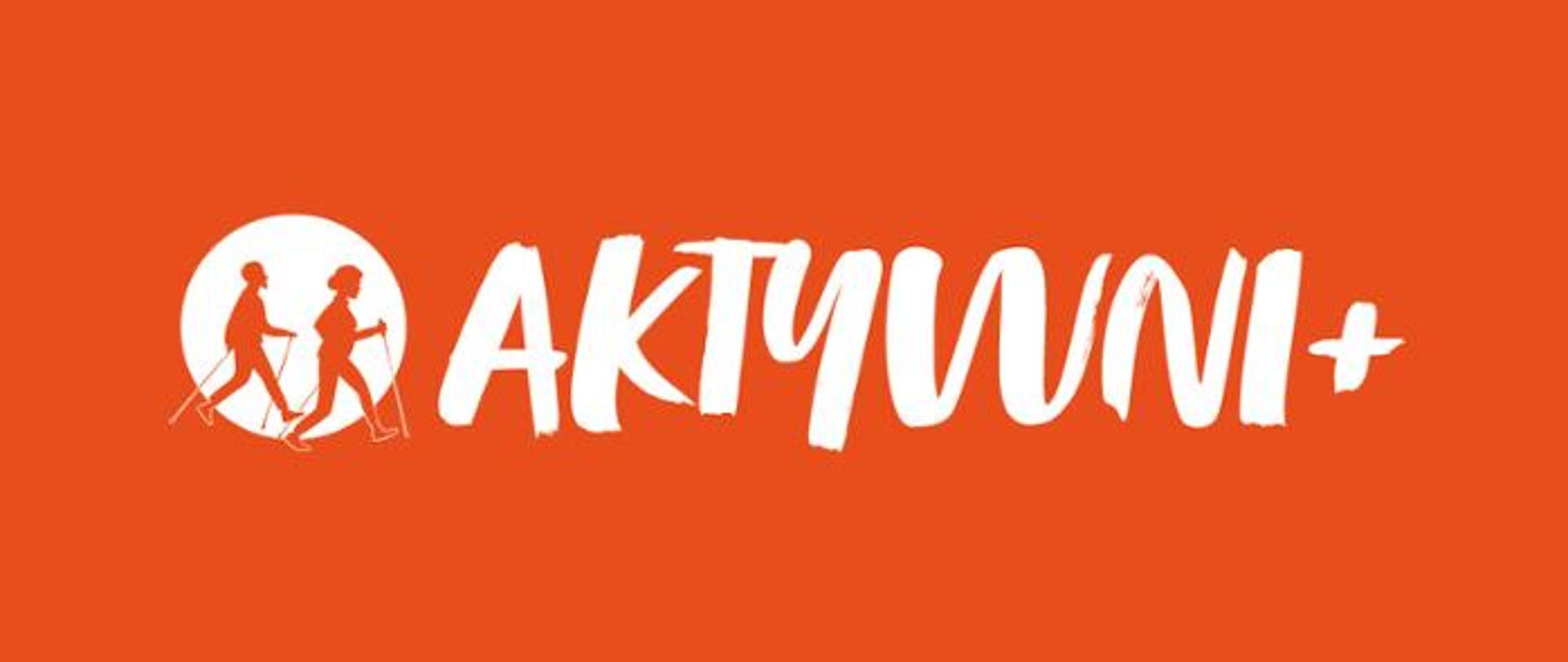 Grafika z napisem AKTYWNI+, obok w kółku osoby na nordicwalkingu 