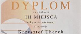 Dyplom trzeciego miejsca w grupie pierwszej otrzymał Krzysztof Uherek w trzydziestym Śląskim Konkursie Instrumentów Dętych „Blacha dla najmłodszych” w Dąbrowie Górniczej w dniach od dwudziestego czwartego do trzydziestego kwietnia dwa tysiące dwudziestego czwartego roku.