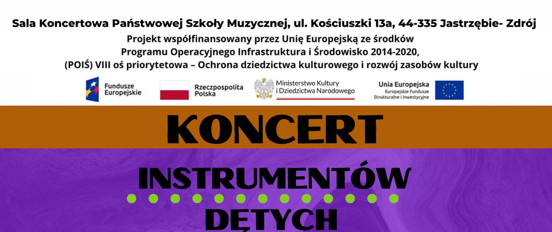 Plakat informacyjny dotyczący Koncertu Instrumentów dętych, odbywającego się w dniu 08.11.2024 o godz. 18.00.