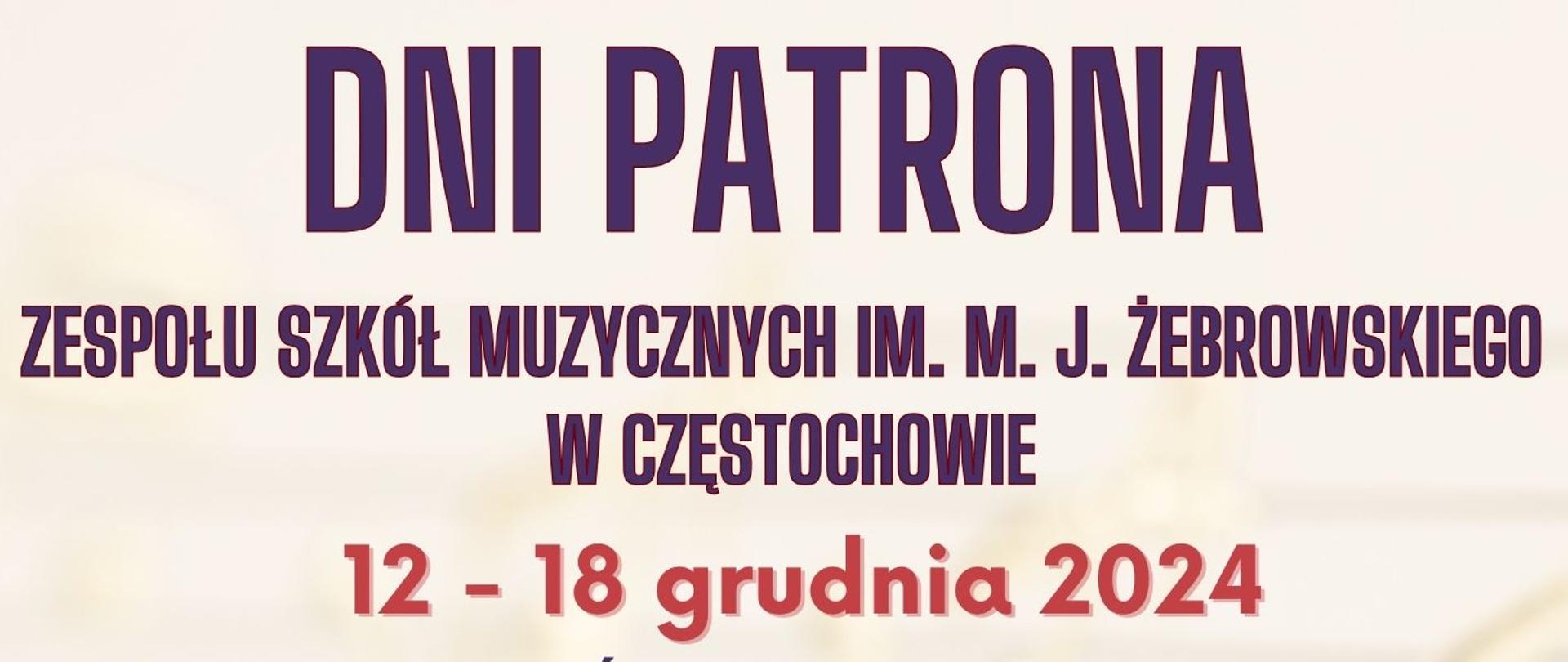 Beżowe tło, tekst dotyczący obchodów Dni Patrona w dniach 12-18 grudnia. Zdjęcia zaproszonych gości.