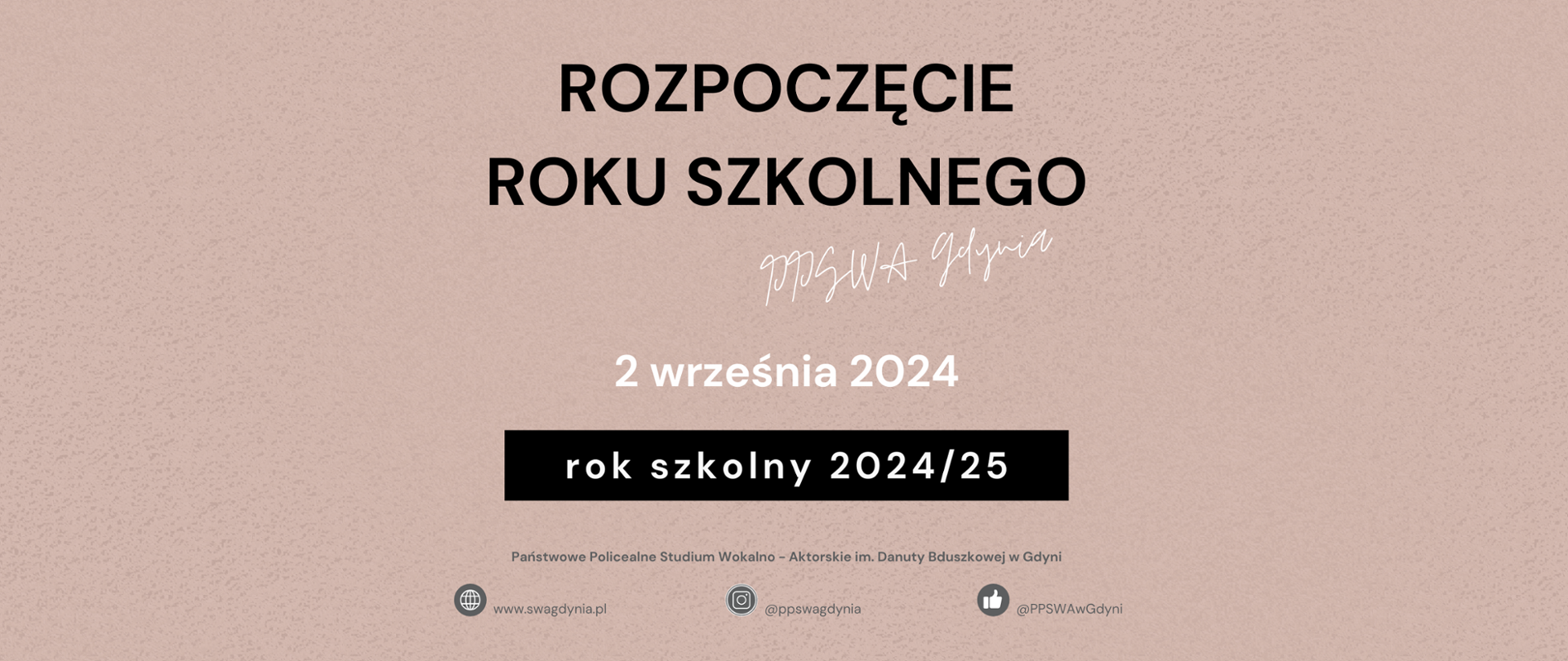 Na pomarańczowym tle, napis Rozpoczęcie Roku Szkolnego PPSWA Gdynia.