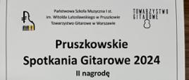 Pruszkowskie Spotkania Gitarowe 2025 II Miejsce czarnymi literami na białym tle