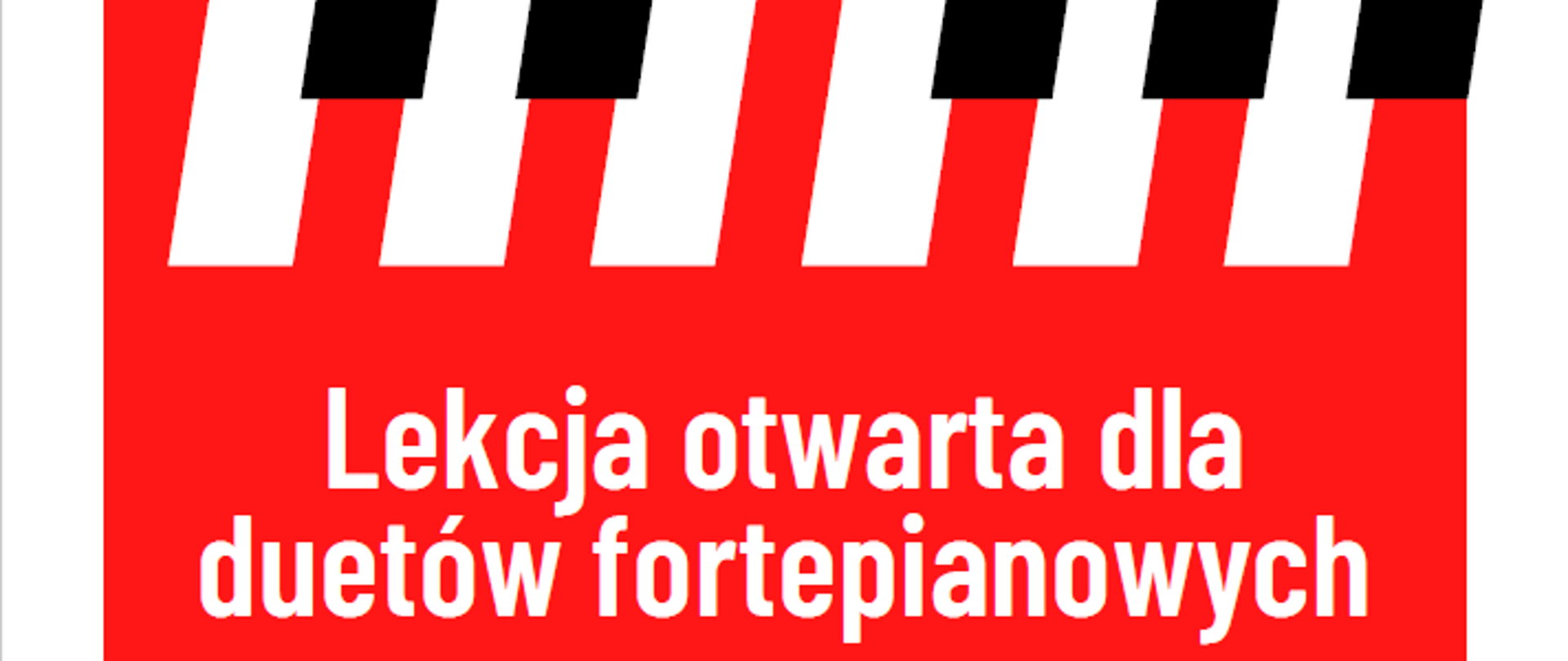 plakat na biało-czerwonym tle z białymi literami i grafiką klawiatury