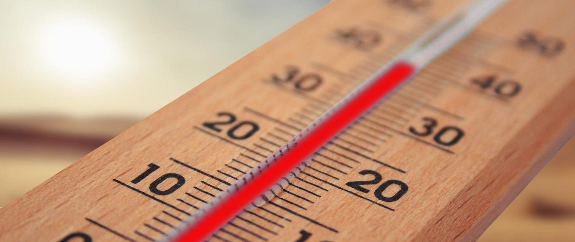 Zdjęcie, które przedstawia drewniany termometr.
