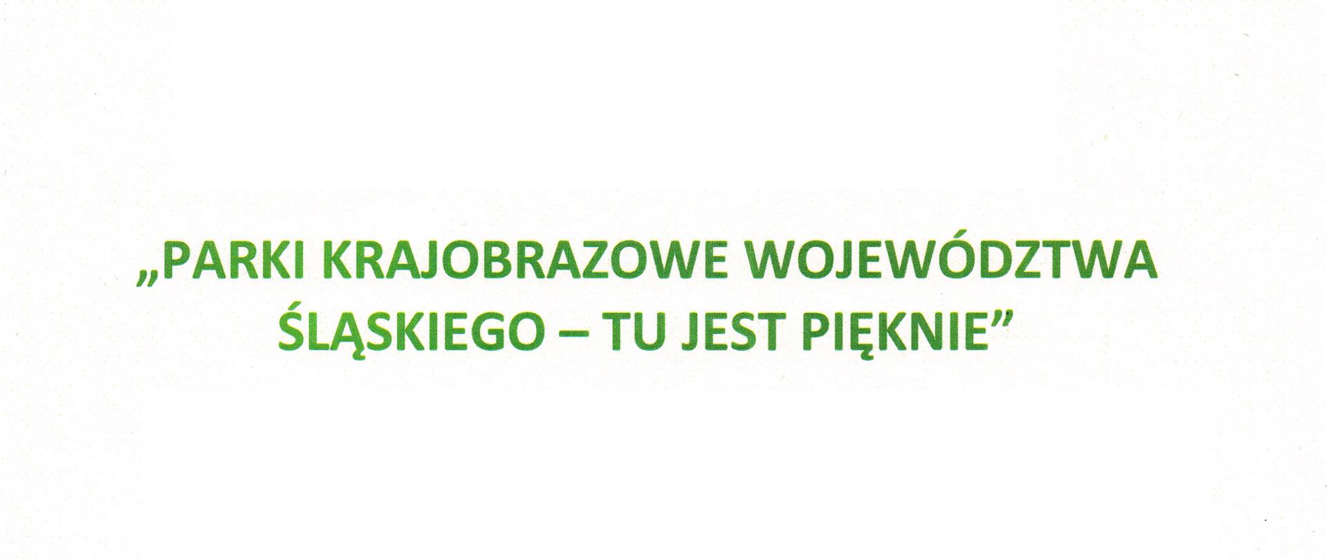 Napis: "Parki krajobrazowe województwa śląskiego - tu jest pięknie"