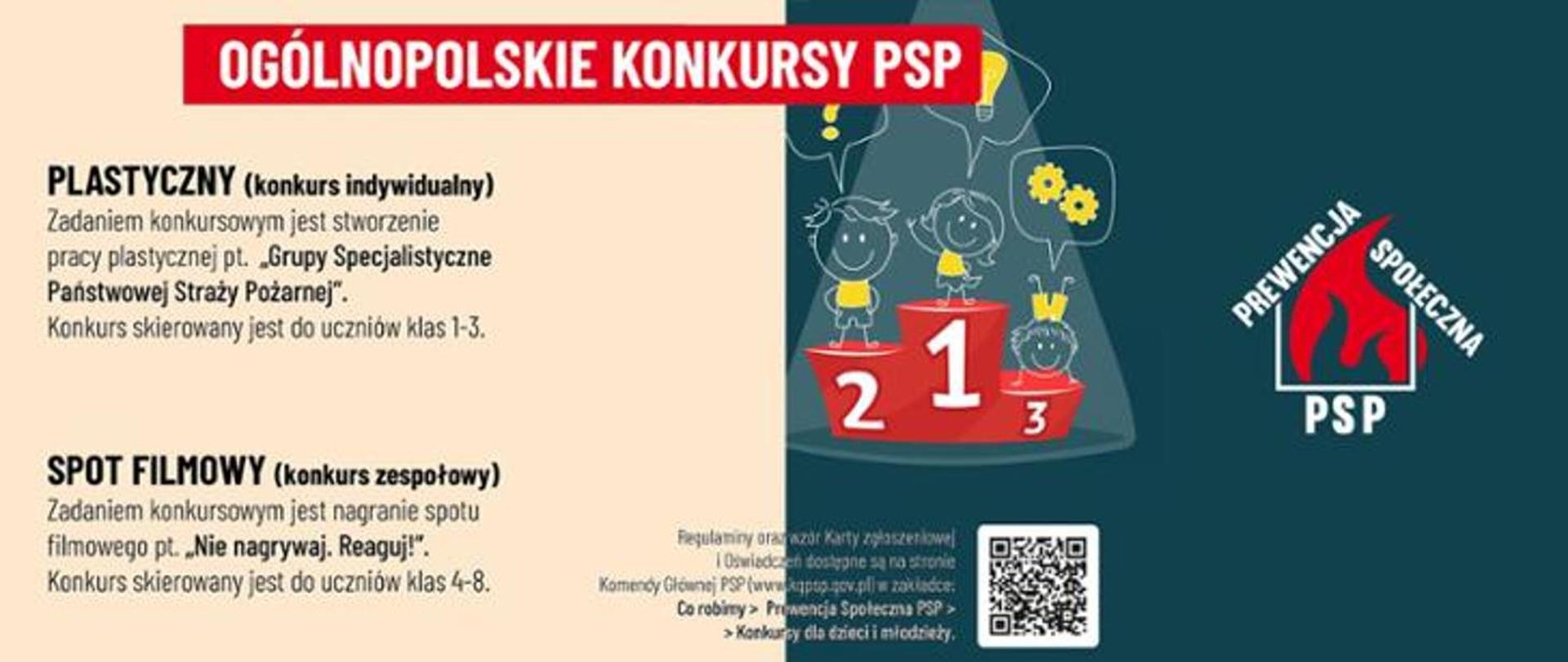 Ogólnopolskie konkursy PSP - plakat ogłaszający konkursy dla dzieci i młodzieży ze szkół podstawowych