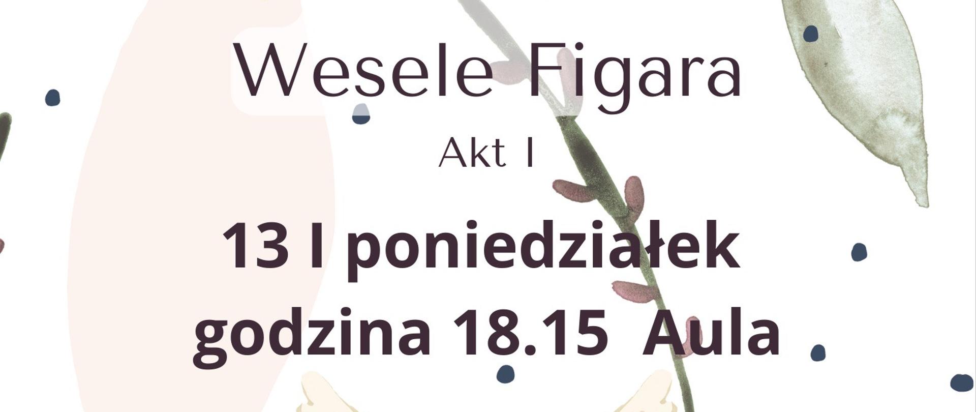 na białym tle roślinne motywy na górze brązowe napisy informujące o wykonawcach, dacie i miejscu wydarzenia, na dole obrazek przedstawiający parę młodą