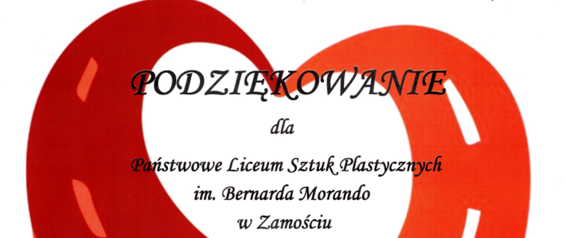 Podziękowanie dla Państwowe Liceum Sztuk Plastycznych im. Bernarda Morando w Zamościu za bezcenną bezinteresowną pomoc a rzecz Polskiego o Stowarzyszenia na Rzecz Osób z Niepełnosprawnością Intelektualną Koło w Zamościu.