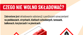 Infografika "Czego nie wolno składować" Wyszczególnione oznaczenia, które występują na materiałach.