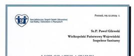 List gratulacyjny Specjalistyczny Zespół Opieki Zdrowotnej nad Matką i Dzieckiem w Poznaniu