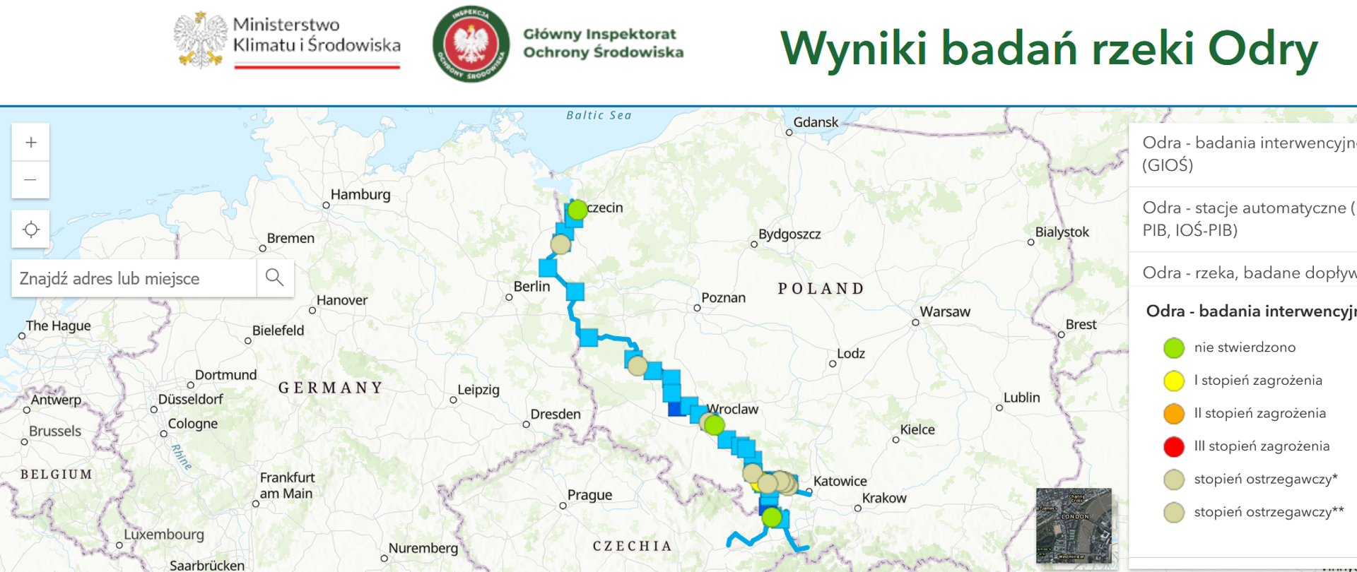 Aktualne wyniki badań Odry dostępne w formie interaktywnej mapy