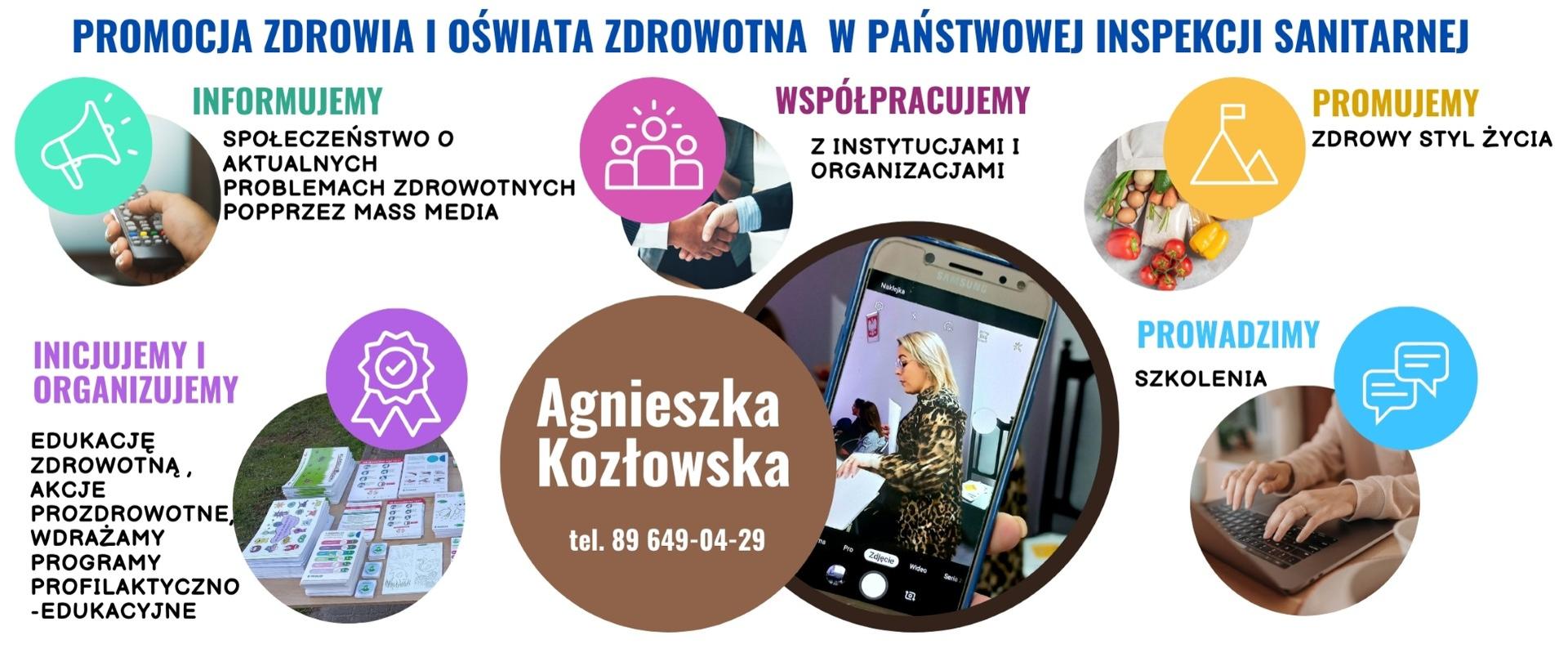 Zdjęcie opisujące zadania Promocji Zdrowia i Oświaty Zdrowotnej:informujemy, współpracujemy, promujemy, inicjujemy i organizujemy, prowadzimy szkolenia.