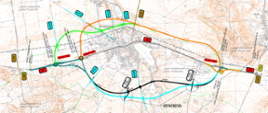 Warianty przebiegu obwodnicy Przytocznej naniesione na mapę.