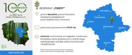 Rezerwat Fidest. Na zdjęciu mapa rezerwatu i podstawowe informacje.