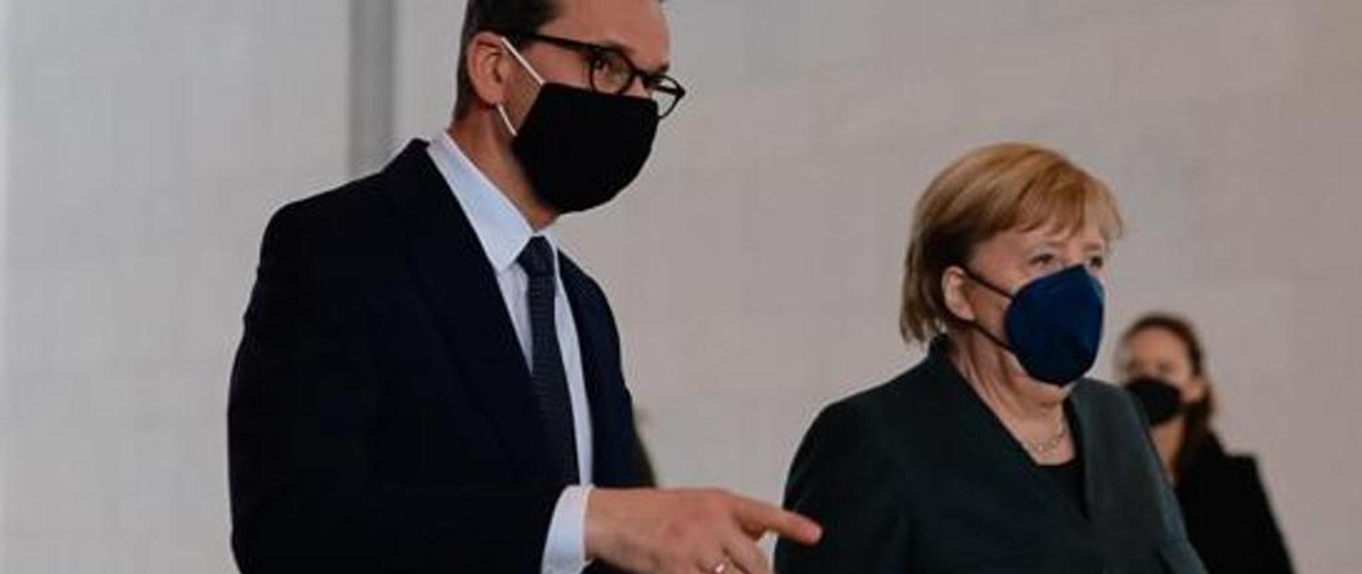 Premier Mateusz Morawiecki i kanclerz Niemiec Angela Merkel