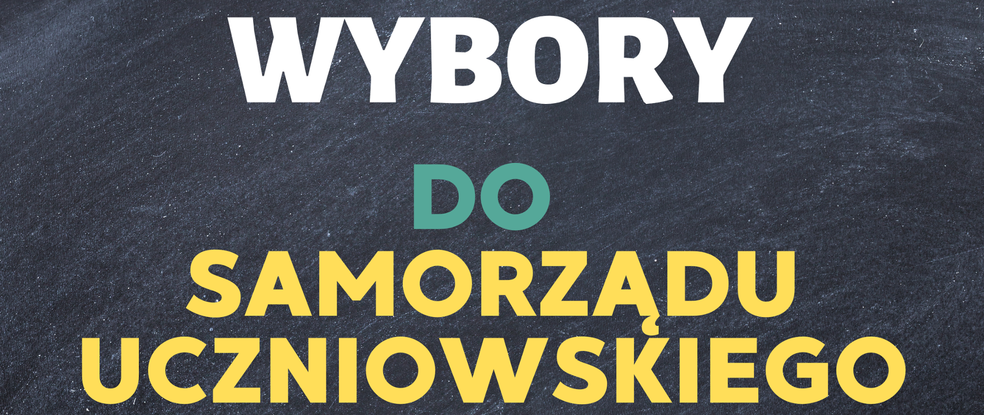 Granatowe tło z góry i z dołu plakatu wystają kolorowe dłonie rozłożone na tle kolorowych Przyborów biurowych bulionu spinaczy flamastrów linijki ołówku pośrodku napisy w kolorach białym zielonym musztardowym wybory do samorządu uczniowskiego 26 września 2024 godzina 16:20 sala koncertowa