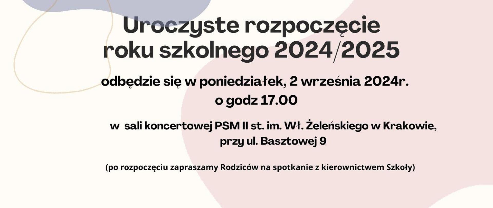 Uroczyste rozpoczęcie roku szkolnego 2024/25- plakat różowy