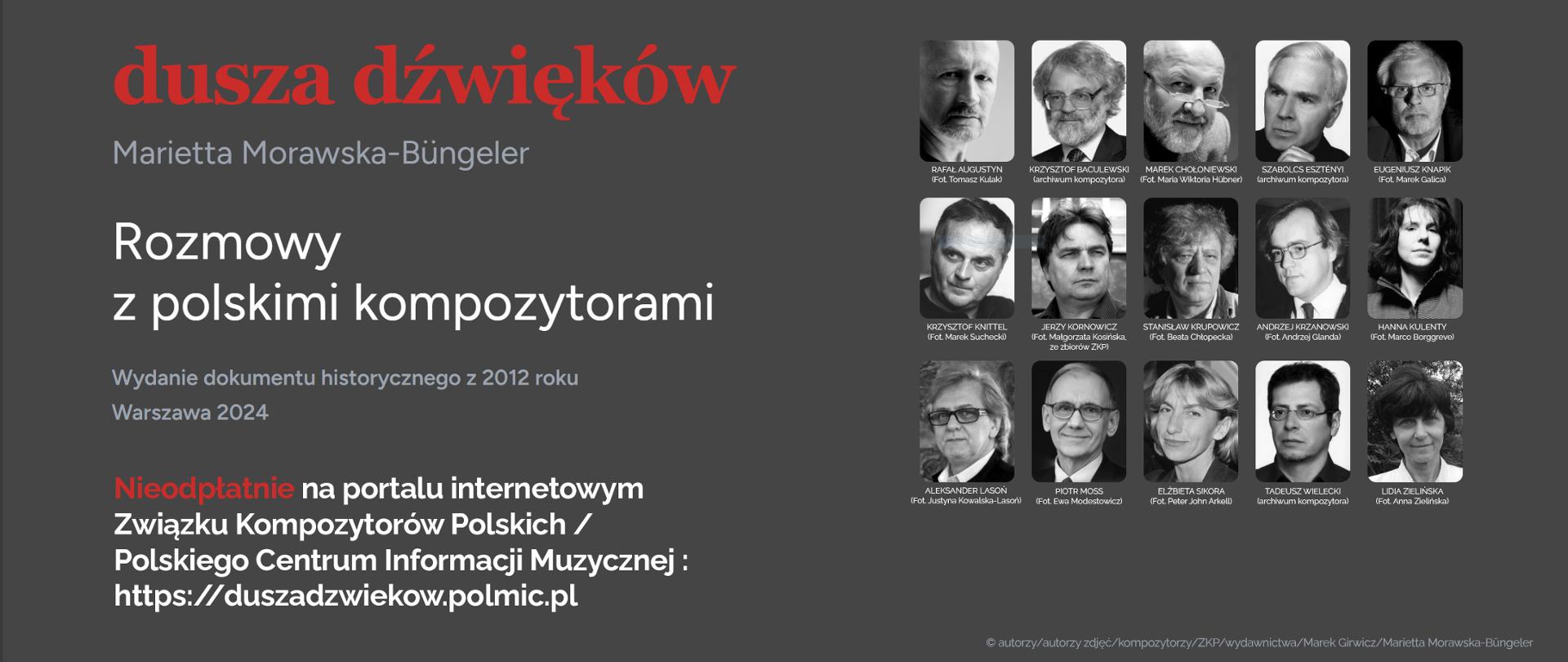 Okładka książki Dusza dźwięków. Rozmowy z polskimi kompozytorami autorstwa dr Marietty Morawskiej – Büngeler