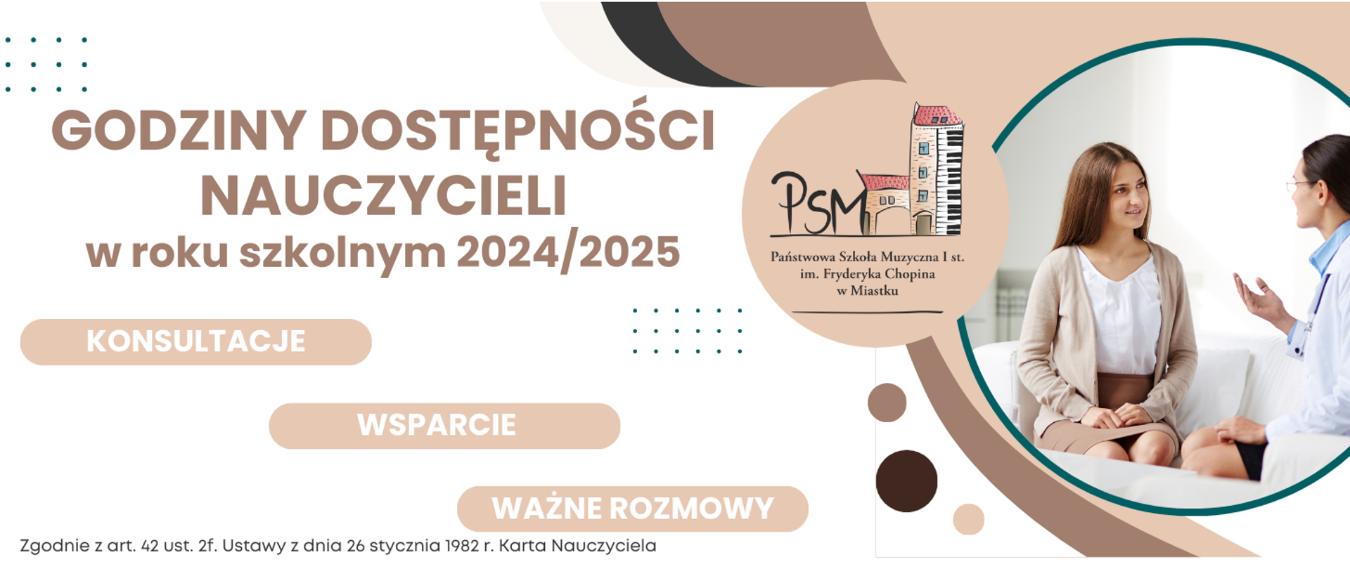 Grafika informująca o godzinach dostępności nauczycieli w roku szkolnym 2024/2025