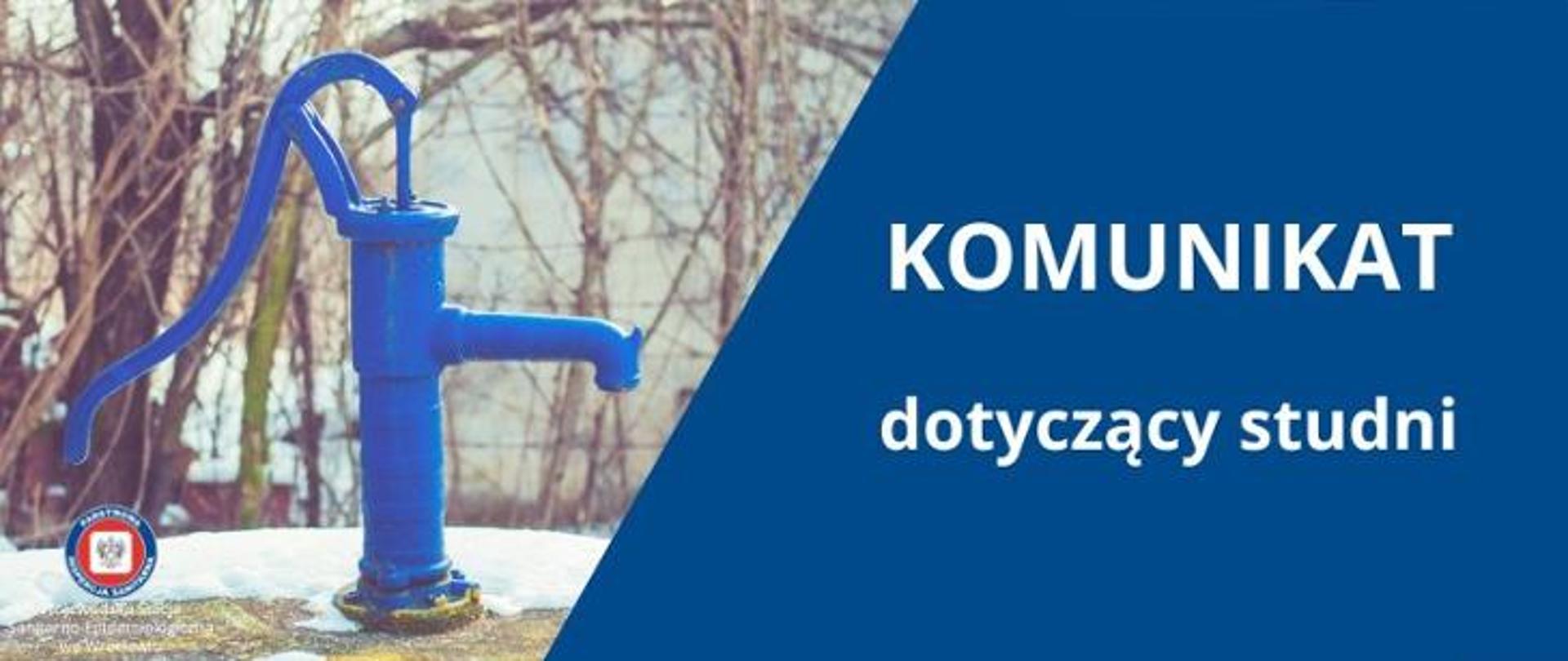 komunikat dotyczący studni, zdjęcie przedstawia pompę