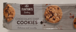 Foliowe beżowe opakowanie z brązowymi ciastkami z kawałkami czekolady - FINTON'S Chocolate 40% Cookies 225g