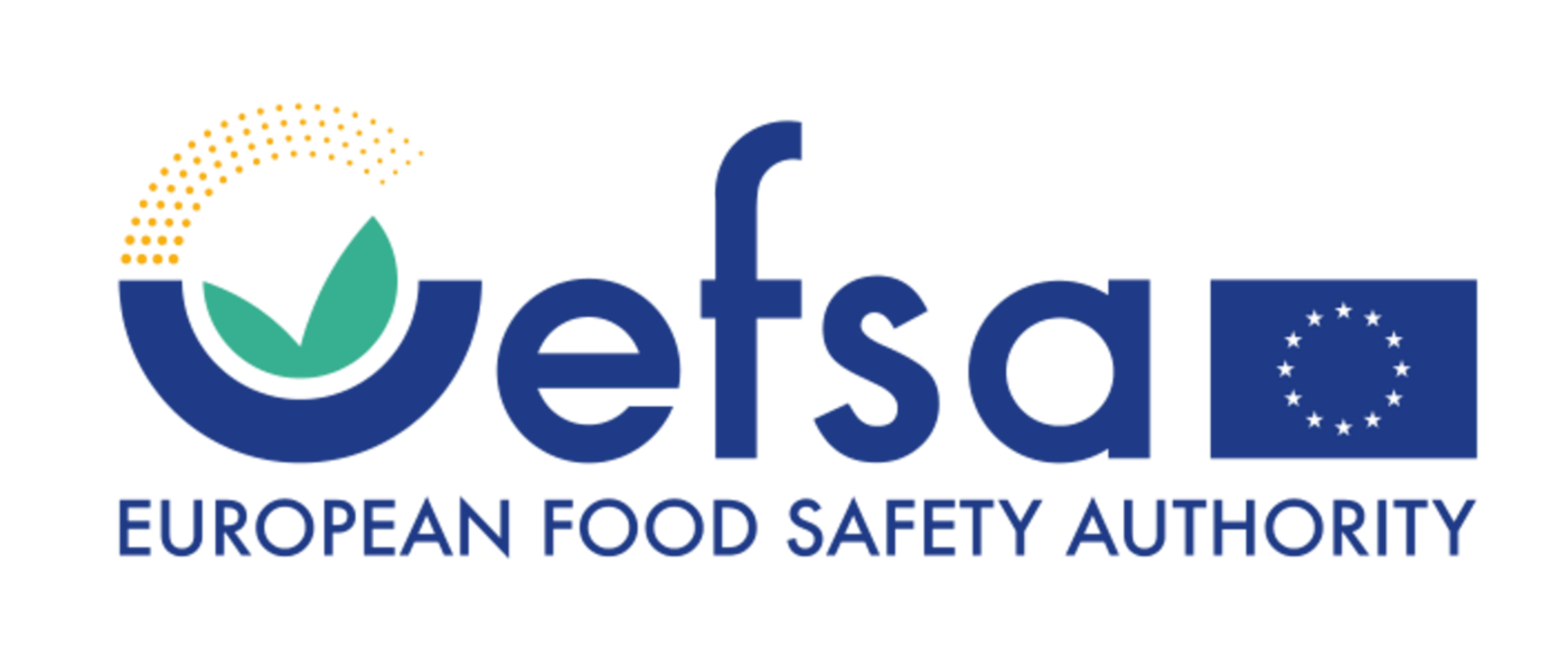 Niebieski napis uefsa i flaga unii europejskiej. Poniżej niebieski napis european food safety authority.