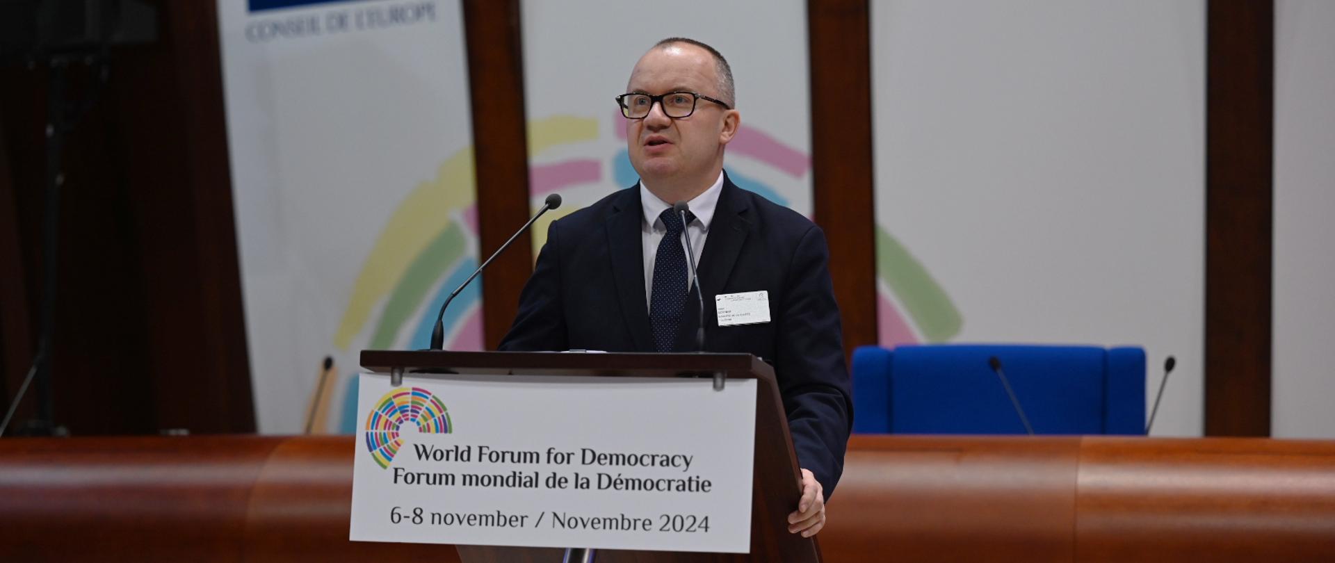 Minister Sprawiedliwości Adam Bodnar na Światowym Forum dla Demokracji w Strasburgu