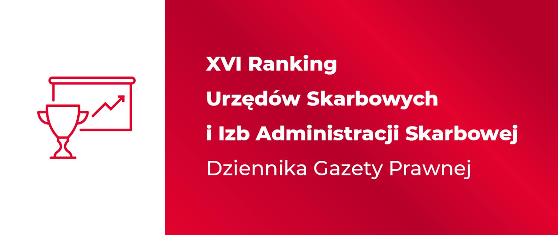 Piktogram z pucharem i wykresem, napis: XVI Ranking Urzędów Skarbowych i Izb Administracji Skarbowej Dziennika Gazety Prawnej