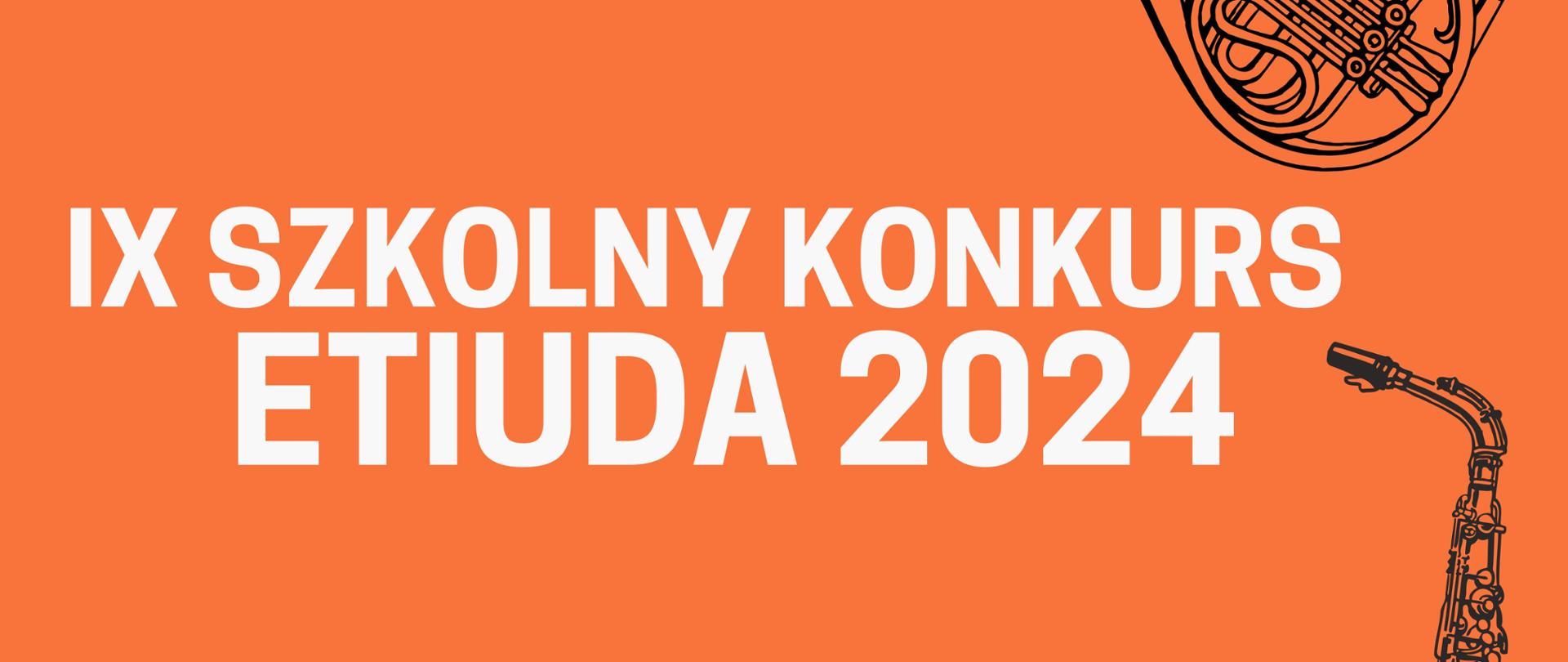 kolorowy plakat zawierający logo szkoły, grafikę instrumentu perkusyjnego oraz klarnetu i saksofonu, a także nazwę konkursu