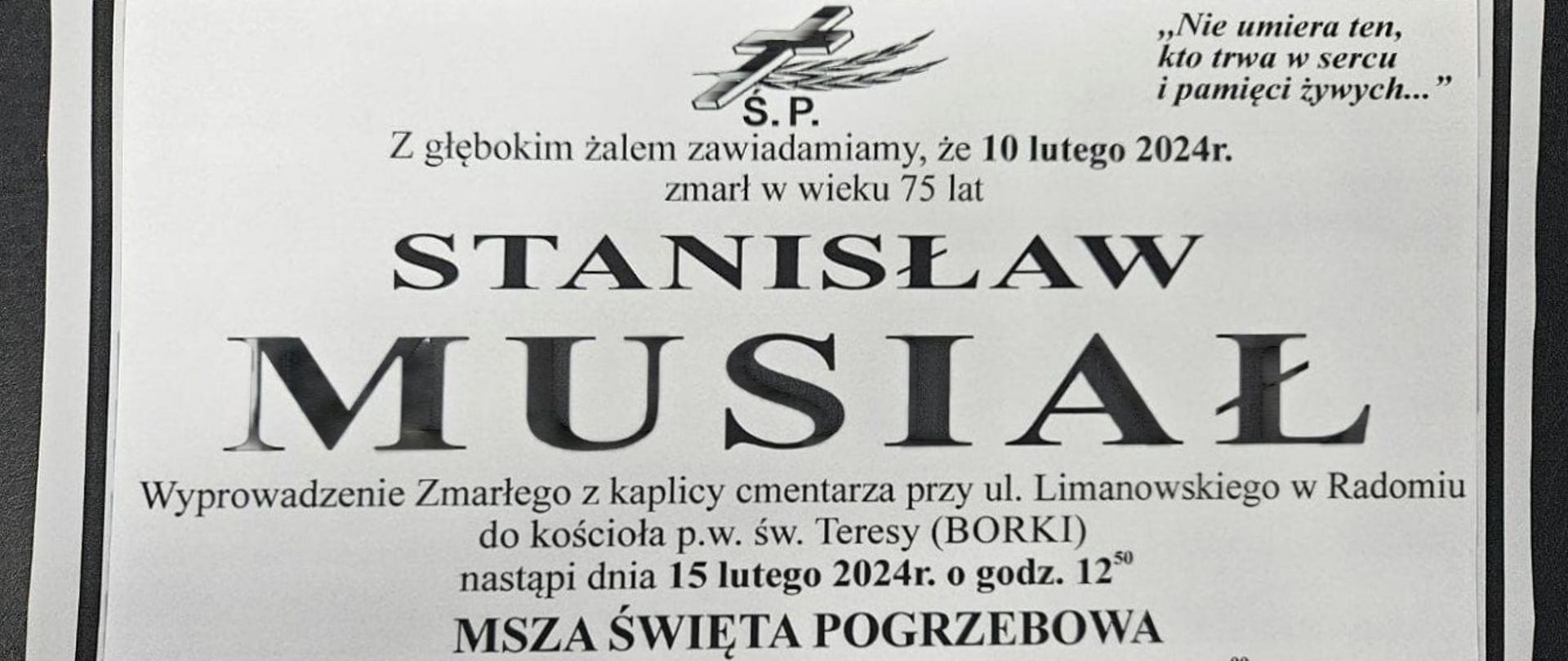 Odszedł na wieczną służbę - st. bryg. w st. spocz. Stanisław Musiał - były Komendant Wojewódzki PSP województwa radomskiego 