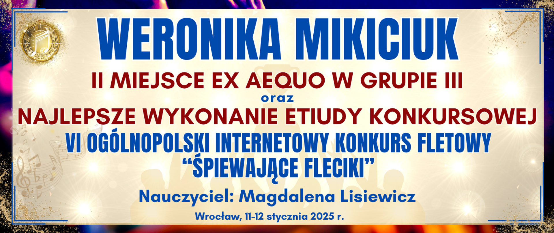 baner z ciemną kolorową ramką, jasne tło w środku z informacją o wyróżnieniu