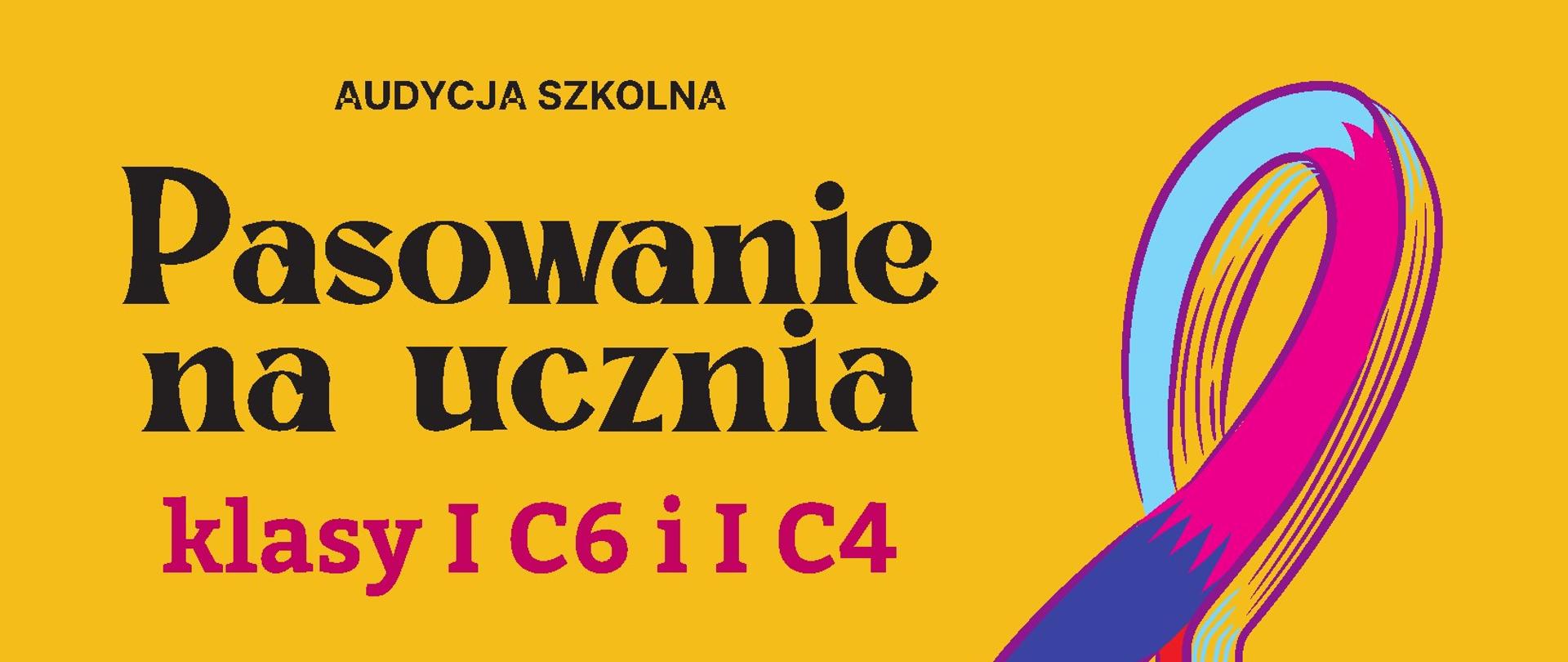 Plakat przedstawia kolorowy klucz wiolinowy na żółtym tle. W centralnej części tekst informacyjny