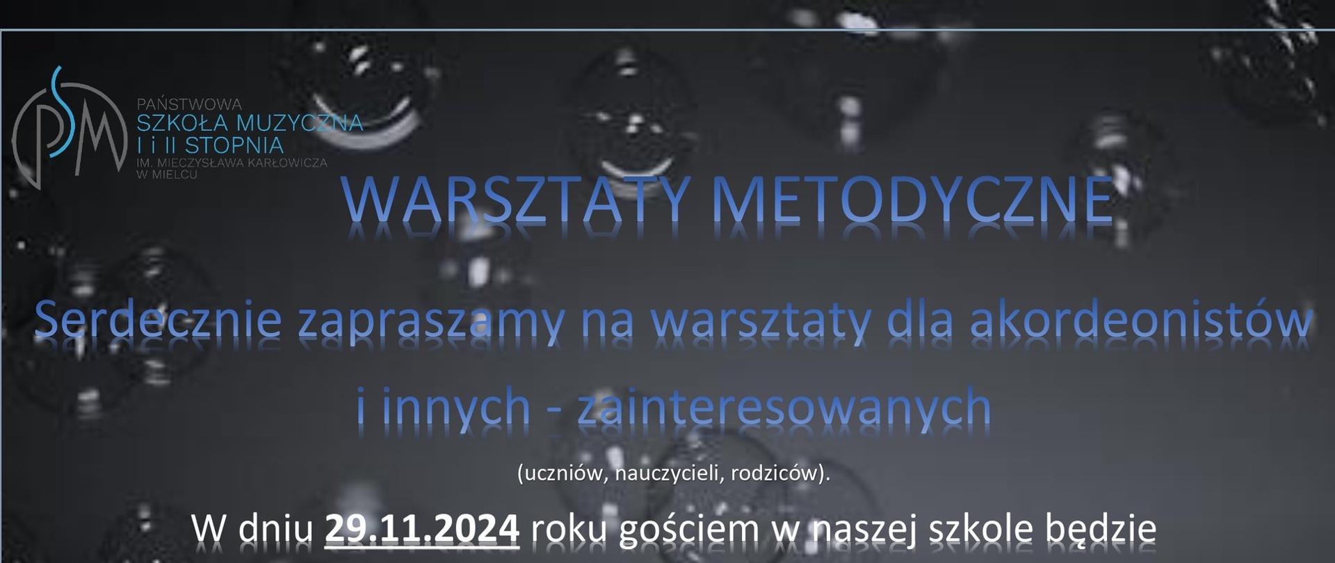 WARSZTATY METODYCZNE
Serdecznie zapraszamy na warsztaty dla akordeonistów
i innych - zainteresowanych
(uczniów, nauczycieli, rodziców).
W dniu 29.11.2024 roku gościem w naszej szkole będzie
doktor ma. Daniel Lis
Akademia Muzyczna w Katowicach
Państwowa Szkoła Muzyczna I i II stopnia, im. Mieczysława Karłowicza w Mielcu, ul. Kościuszki 10
godz. 10.30
Szczegóły: Pan Zdzisław Szymczyk
zszymczyk@psm.mielec.pl
Wstęp wolny
Dofinansowanie:
centrum edukacji artystycznej