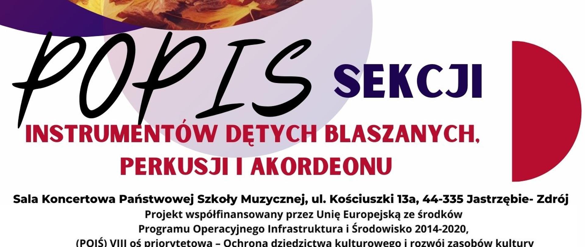 Plakat informacyjny dotyczący popisu sekcji instrumentów dętych blaszanych odbywającego się w dniu 06.11.2024 o godz. 17.00.