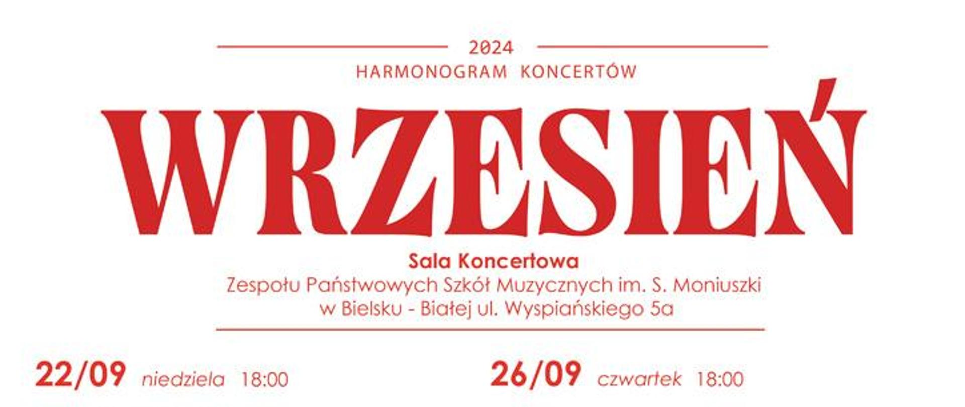 Harmonogram koncertów Wrzesień 2024