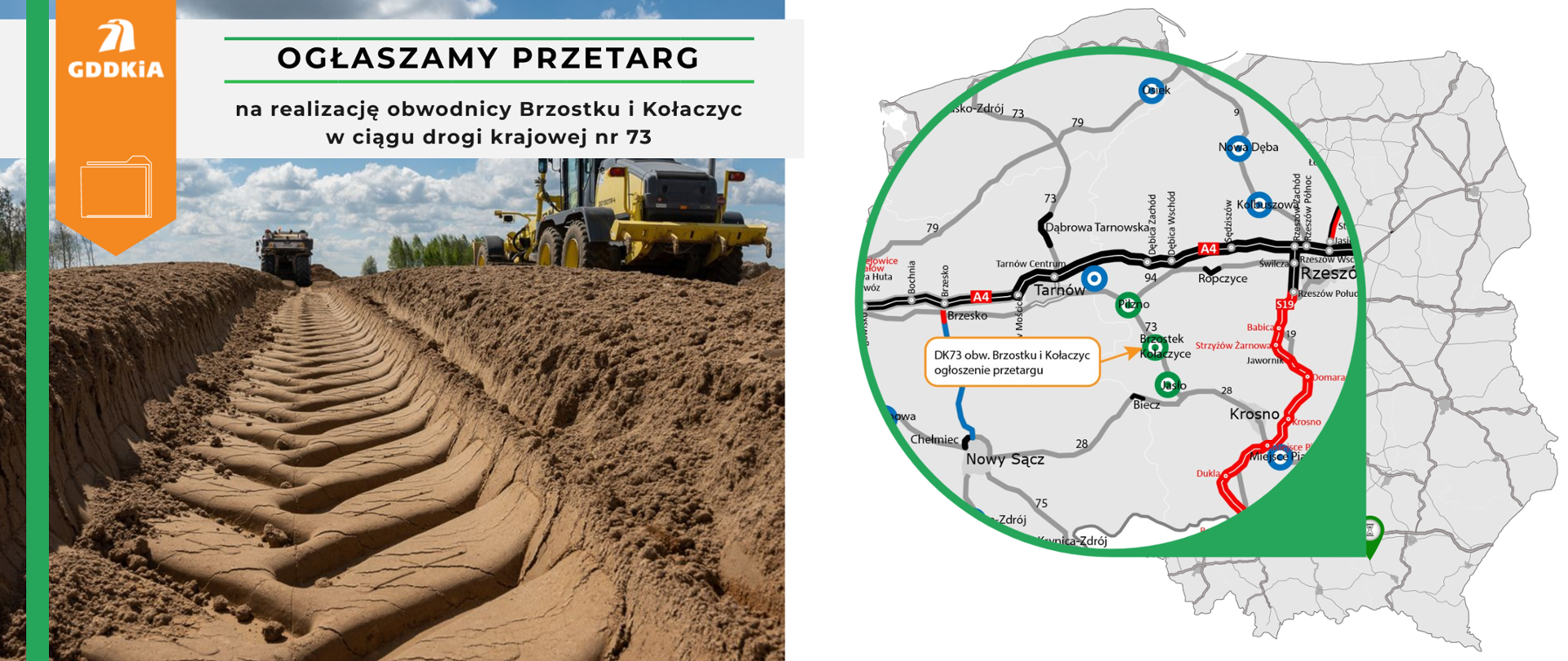 Infografika dot. ogłoszenia przetargu na realizację obw Brzostku i Kołaczyc