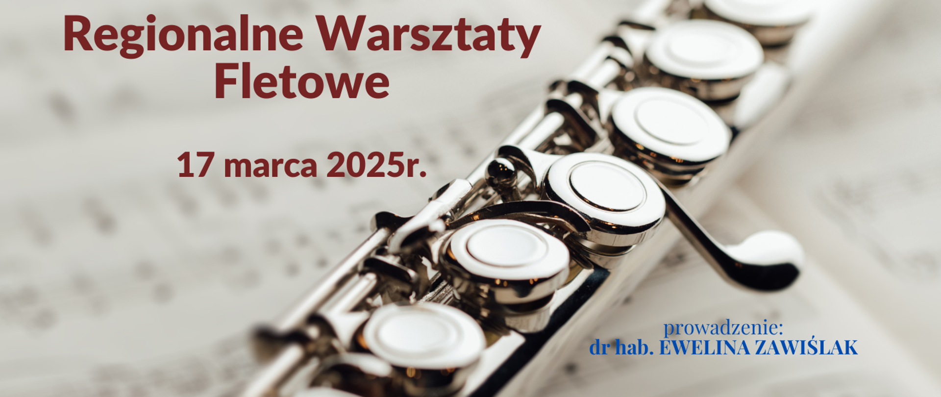 W tle logo fletu, brązowe litery informujące o warsztatach