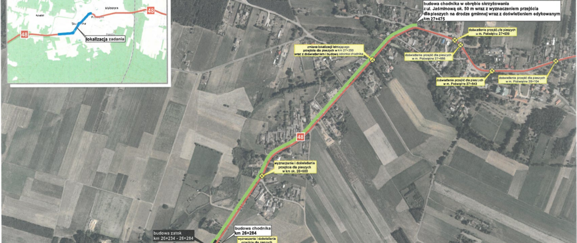 Studzianna - Poświętne - mapka sytuacyjna - zaznaczone zmiany