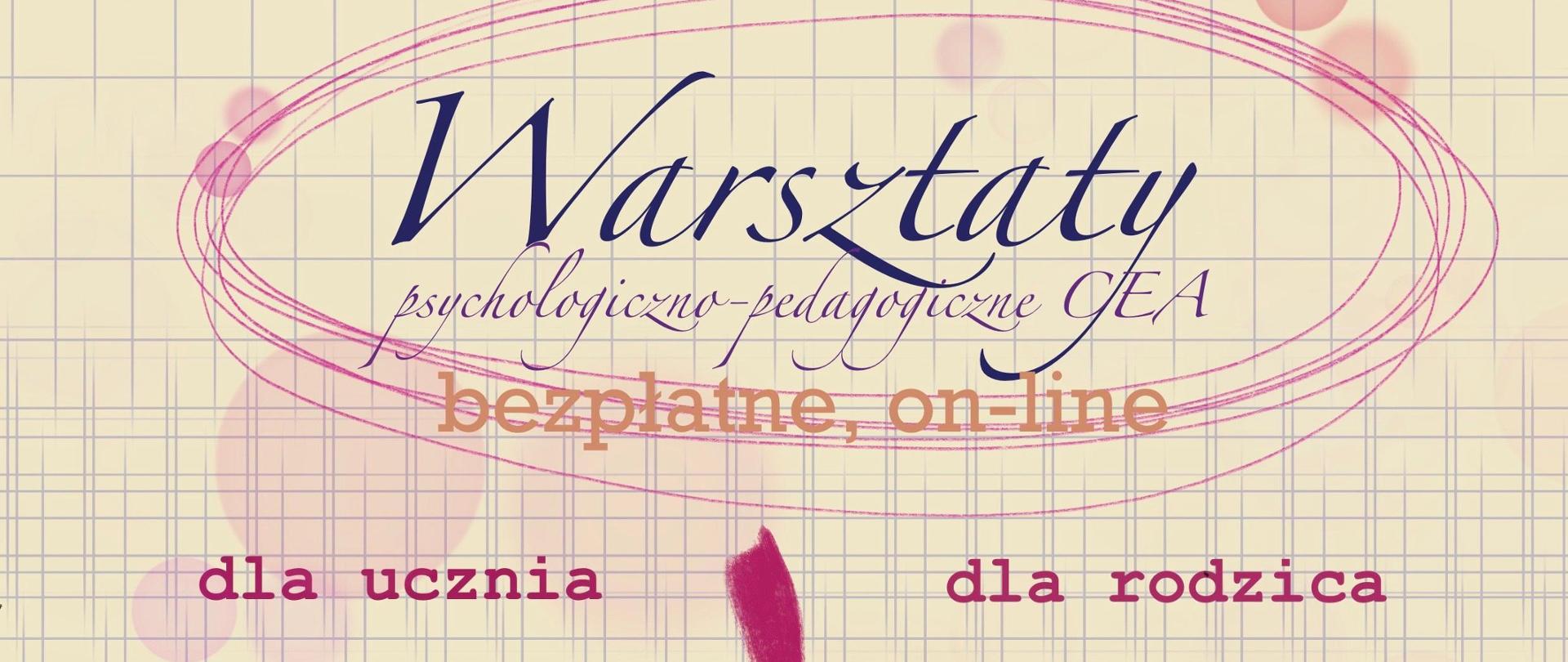 Grafika tekstowa reklamująca Warsztaty ich tematy.
