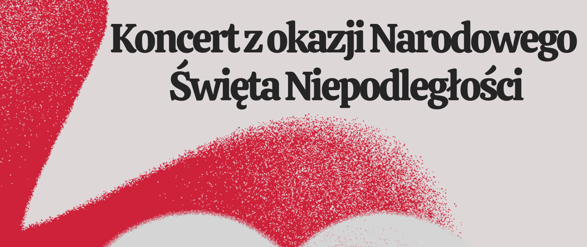 Plakat koncertu w biało-czerwonych barwach z grafiką serca na środku i szczegółami koncertu