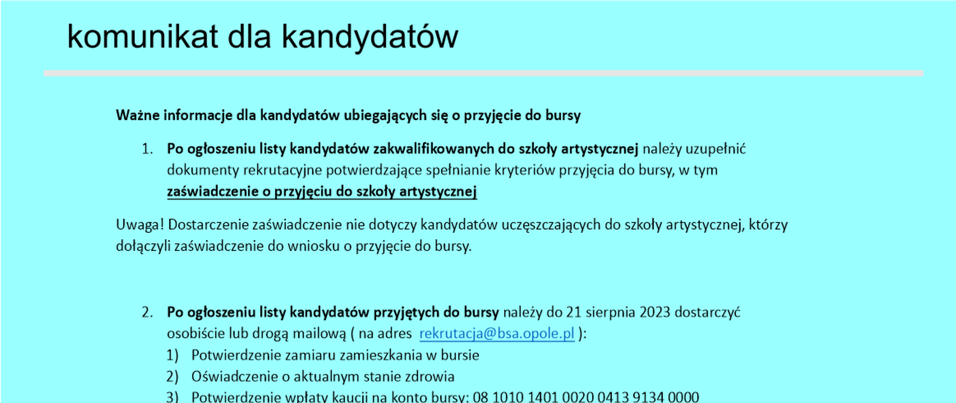 Na zielonym tle informacja tekstowa dla kandydatów 