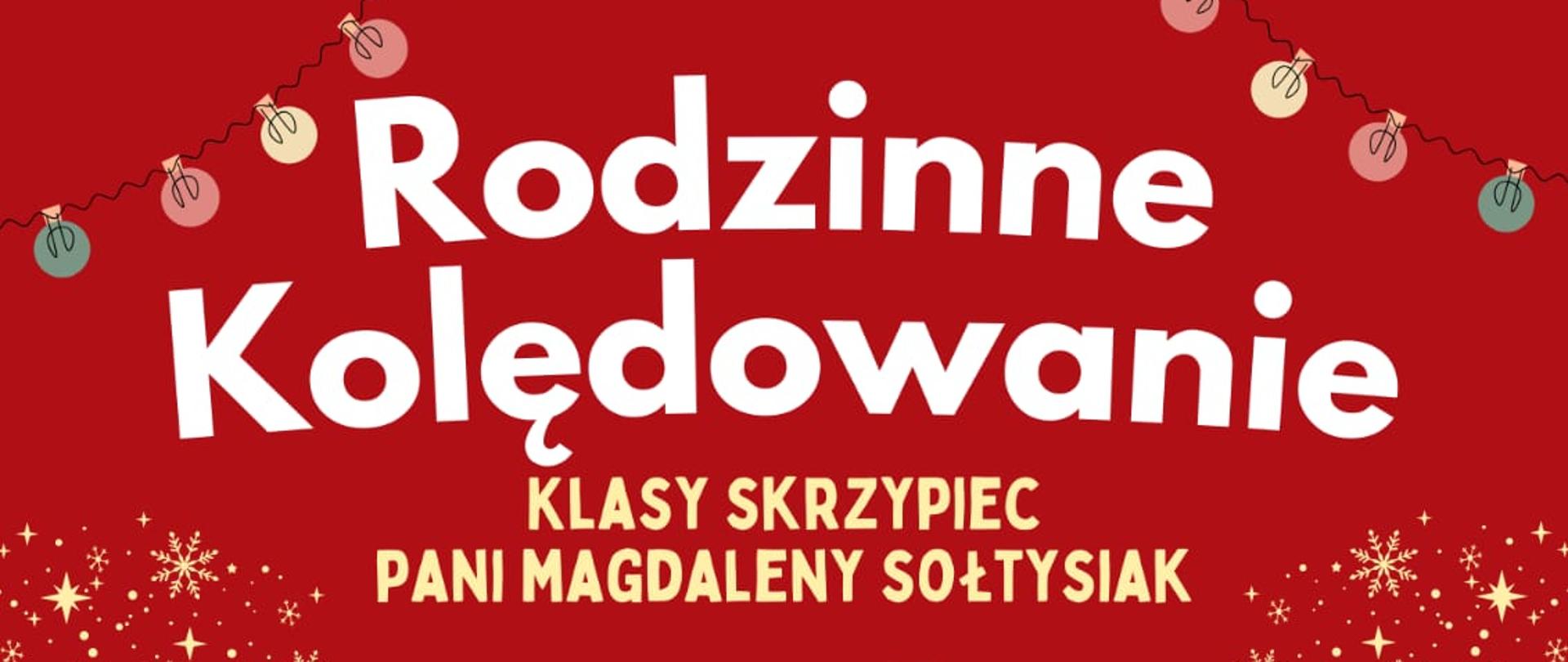 plakat w kolorach czerwono-białych z elementami świątecznymi - po bokach udekorowane choinki. na środku dwie postaci z mikrofonami.