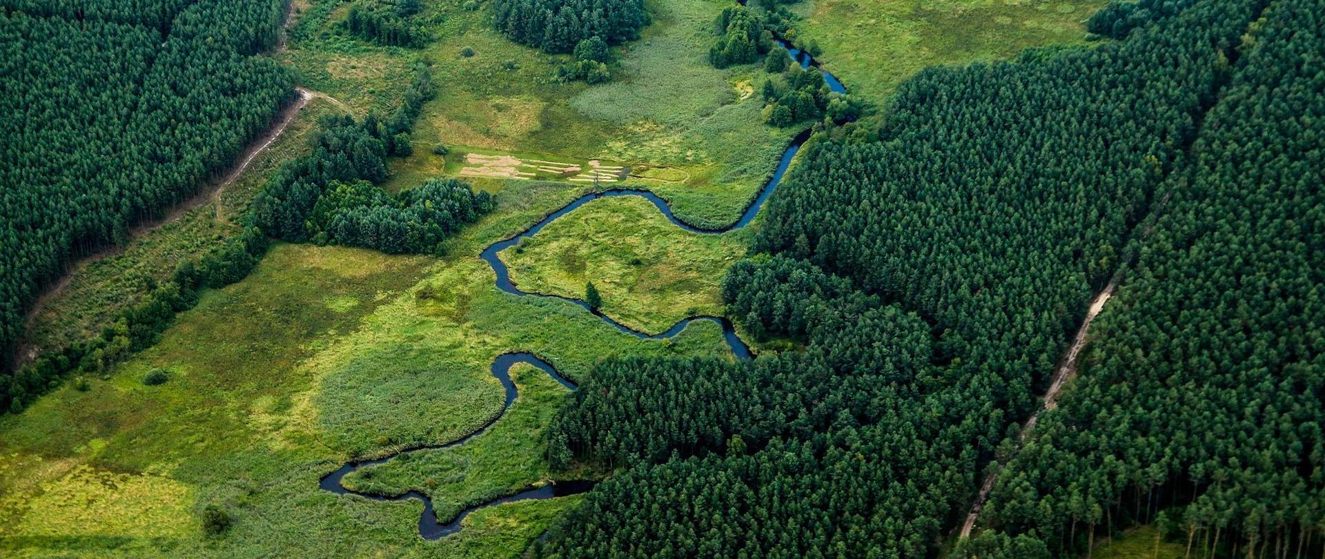 Meandrująca w dolinie rzeka 