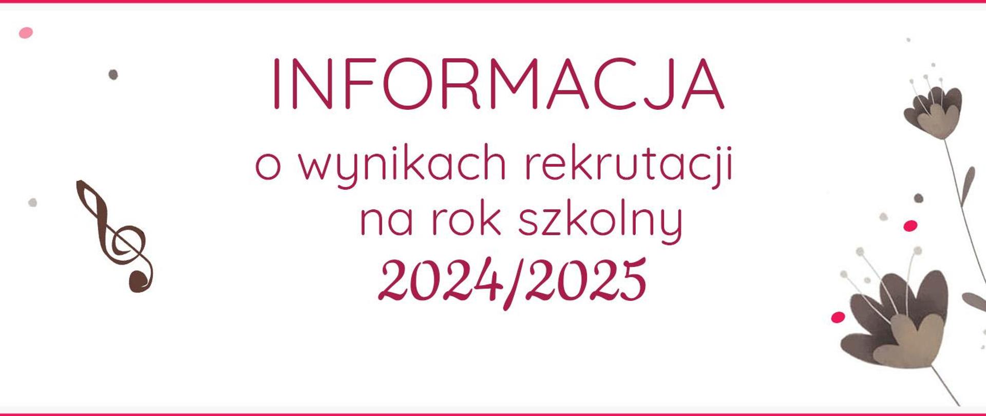 białe tło napis informacja o wynikach rekrutacji na rok szkolny 2024/2025
