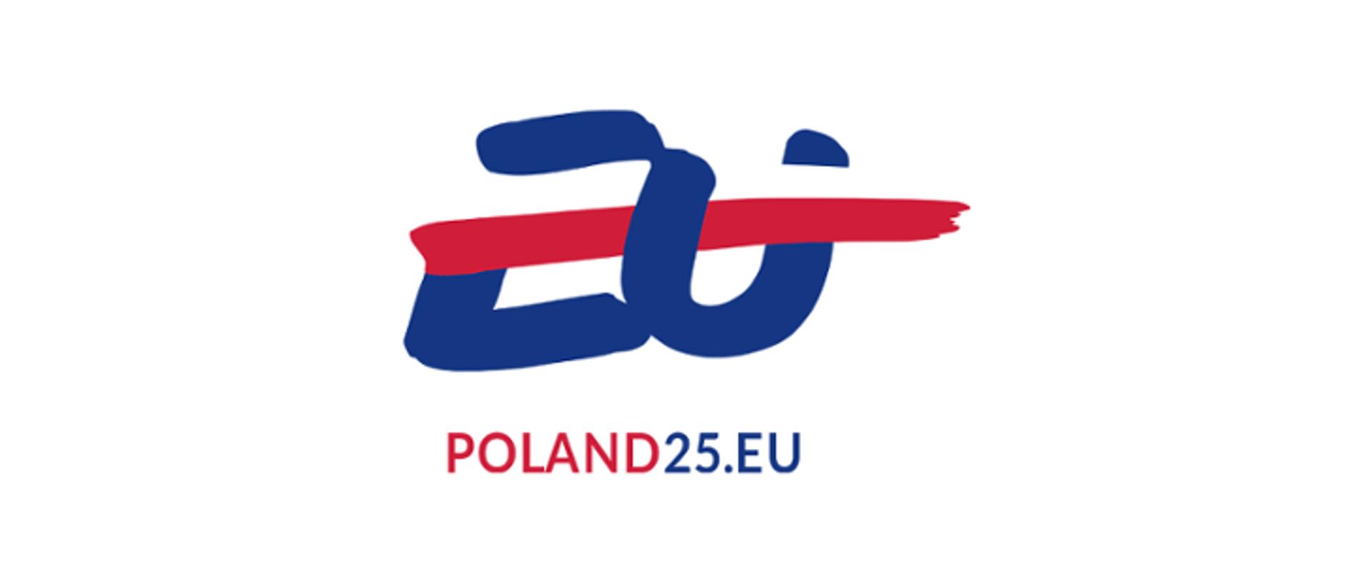 Polska flaga przenikającą litery EU. Poniżej napis: Poland25.EU