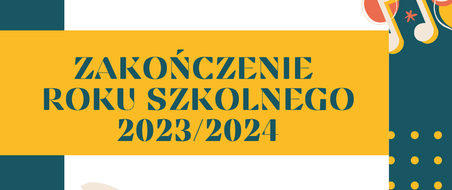 Na granatowym tle biały prostokąt. Na nim czarne i granatowe napisy. Państwowa Szkoła Muzyczna I stopnia w Pułtusku. Zakończenie roku szkolnego 2023/2024. 21 czerwca 2024 godz. 16 sala koncertowa PSM. W prawym górnym i lewym dolnym rogu plakatu kolorowa grafika przedstawiająca nuty i klucze wiolinowe.