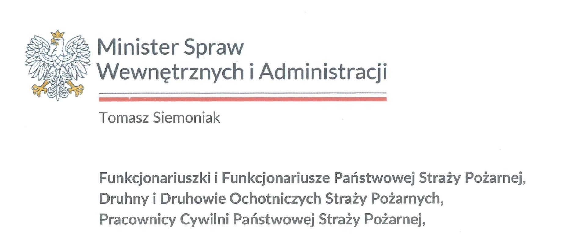 Zdjęcie przedstawia pismo Ministra Spraw Wewnętrznych i Administracji z życzeniami z okazji Świąt Bożego Narodzenia