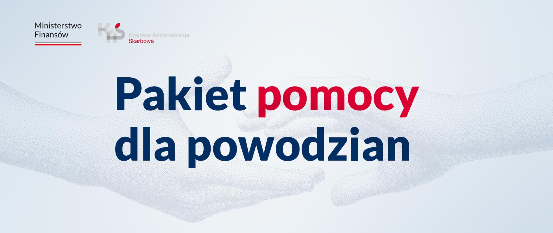 napis: pakiet pomocy dla powodzian, logo Ministerstwa Finansów