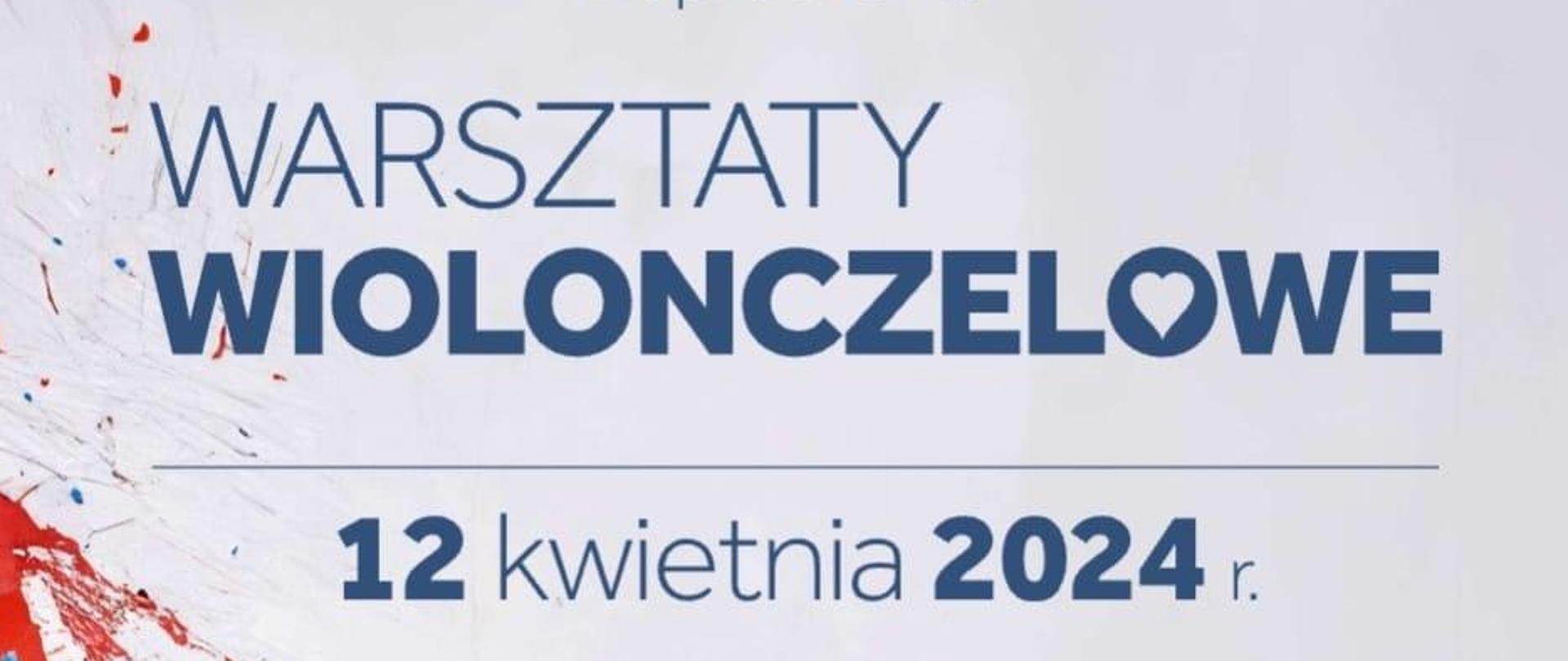 
Plakat przedstawia informacje o warsztatach wiolonczelowych, które mają się odbyć 12 kwietnia 2024 roku o godzinie 12:00 w Sali Koncertowej. Warsztaty poprowadzi mgr Agnieszka Płoszejowska-Skubisz z Filharmonii Opolskiej, PSMM II st. w Opolu. Graficznie, plakat wyróżnia się żywym obrazem wiolonczeli z czerwonym i niebieskim akcentem kolorystycznym, który dynamicznie kontrastuje na białym tle. U dołu widnieje logo Państwowej Szkoły Muzycznej I st. nr 1 w Kędzierzynie-Koźlu, która obchodzi swoje 60-lecie. Design plakatu jest nowoczesny, z elementami abstrakcyjnymi i klasycznymi, co może przyciągać uwagę i sugerować kreatywne podejście do nauki gry na wiolonczeli.